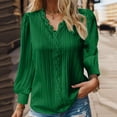 thumbnail image 2 of Blusa de encaje con cuello en V para mujer - Color liso, manga corta, poliéster, camisa elegante y casual para el trabajo o una cita, 2 of 5