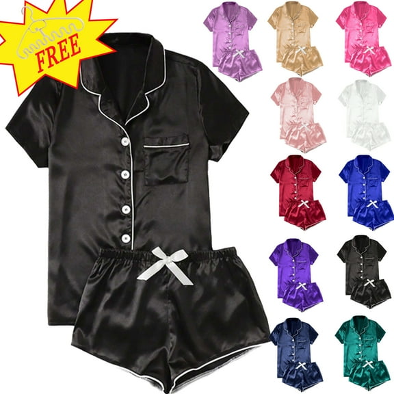 Pajamas for Women Set 2 Piece Pj Short Sets Bride Sleepwear Button Up,Black,XL