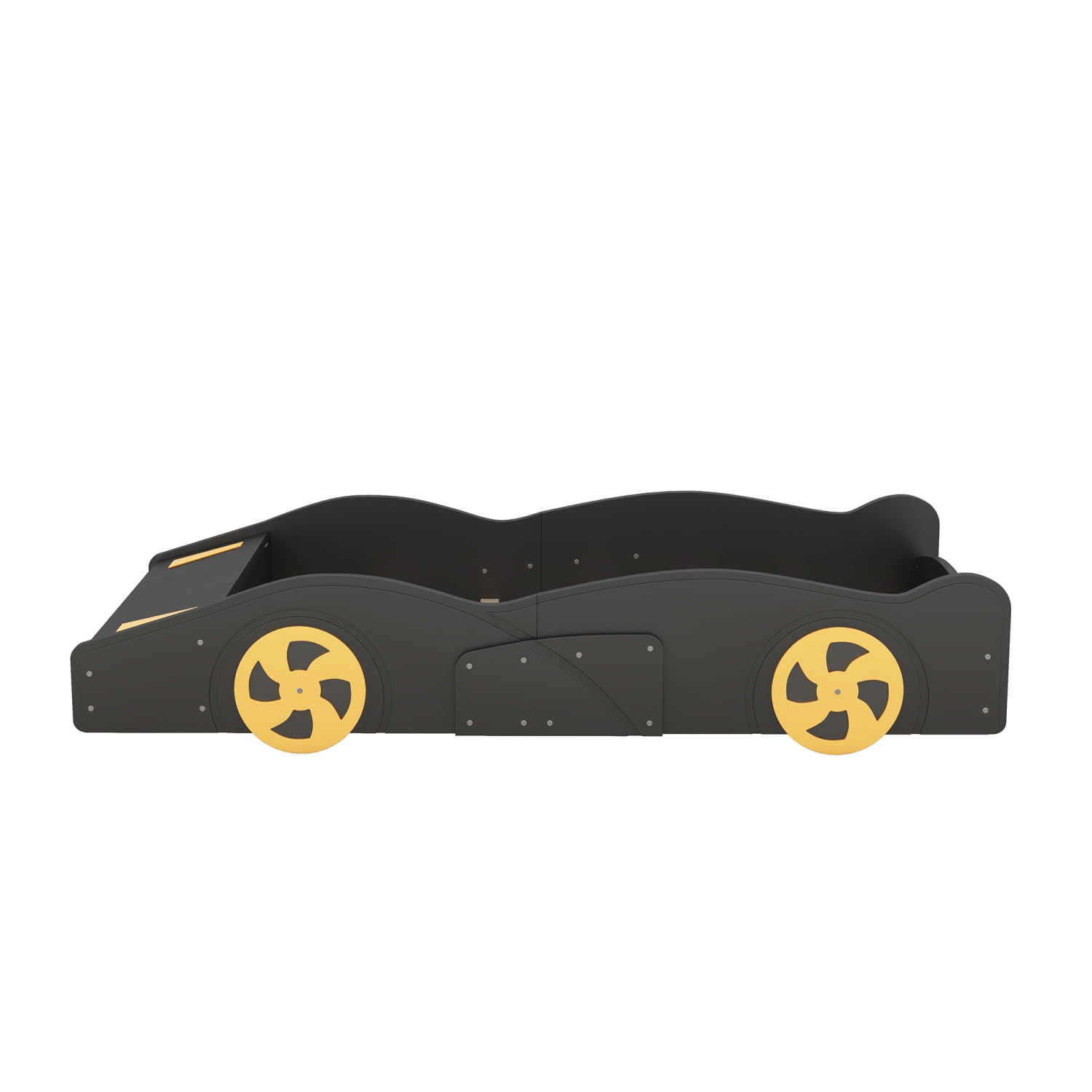 Harper & Bright Designs Twin Size Race Car Bed Platform Bed for Kids, Wood Car-Shaped Kids Bed Frame with Storage and Wheels for Boys Girls, Black
