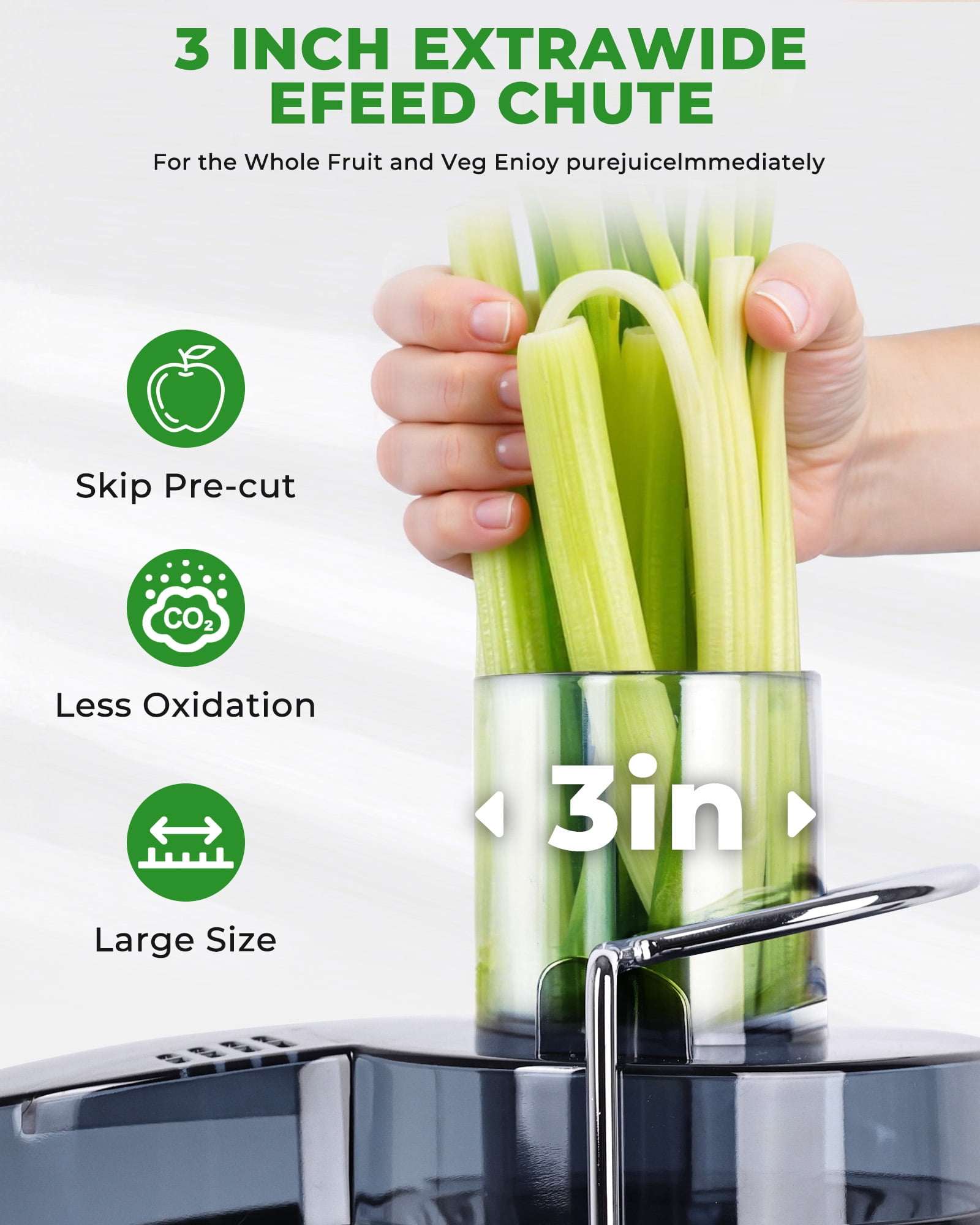 Casualife Electric Juicer Machine, 3 Inch Wide Feed Chute, Centrifugal Juicer for Whole Fruits and Vegetables, Easy to Clean, Silver