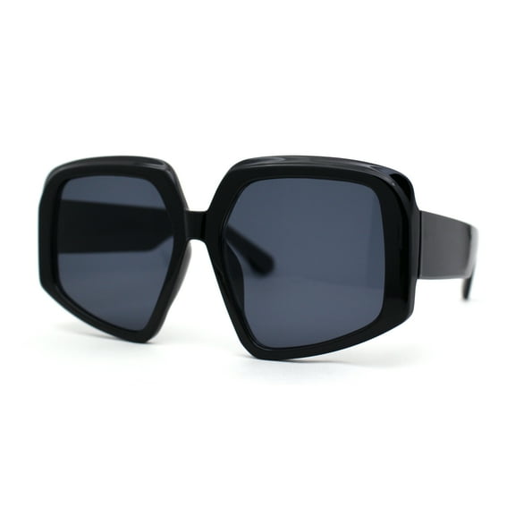 Womens Mod Oversize Geometric Thick Plastic Butterfly Sunglasses All Black