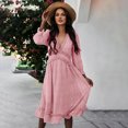 thumbnail image 1 of Vestido de mujer Floral Cuello en V Volantes Cintura alta Puff Manga larga Gasa Vestido largo suelto Abanopi Rosa/Pequeña, 1 of 7