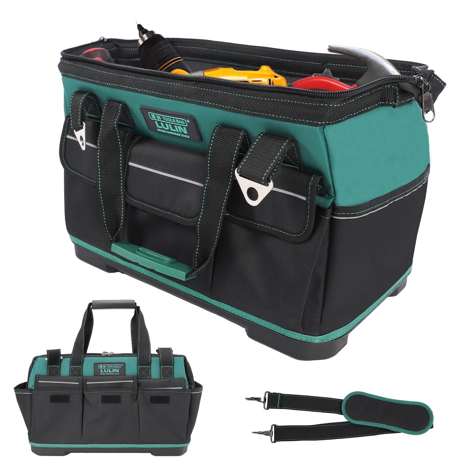 19-inch Tool Bag With 16 Pockets, Heavy Duty Hand Tool Storage Bag With Adjustable Shoulder Strap &amp; Waterproof Strong Molded Base, For Tool Kit Organizer Bag