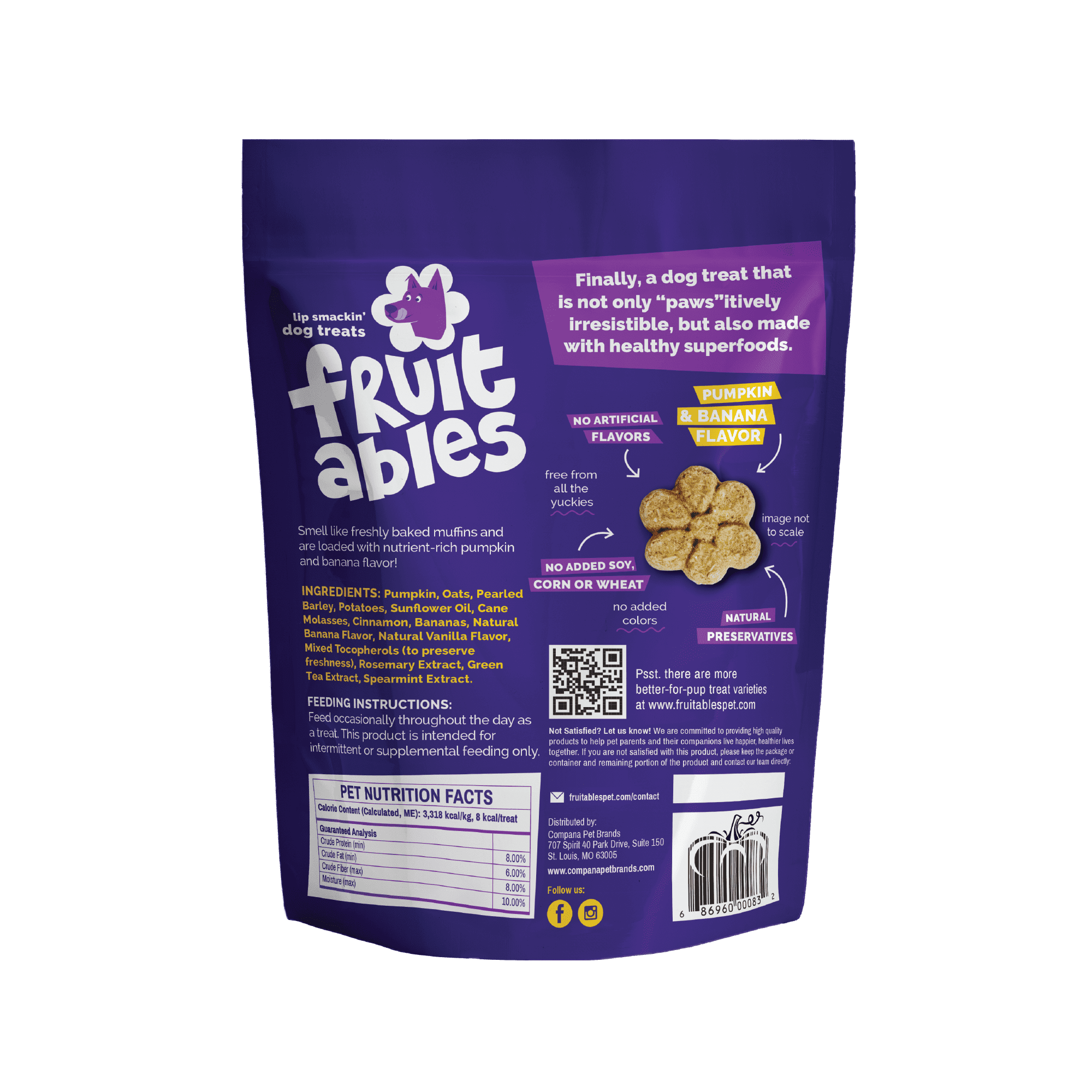 Fruitables Baked Pumpkin and Banana Treats for Dogs– 12 Ounces
