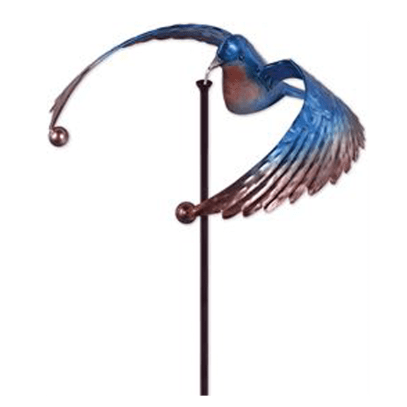 Metal Blue Bird in Flight Spinner Garden Stake Balancer Outdoor Decor