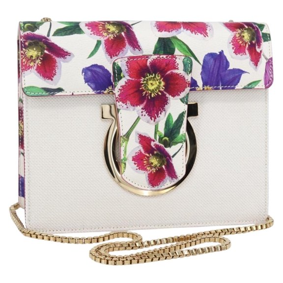 Pre-Owned Salvatore Ferragamo Vintage Gancini Chain Shoulder Bag Canvas Multicolour Canvas Shoulder Bag Bag