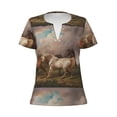 thumbnail image 3 of Naloa Three Horses Oil Painting Print T-Shirts Short Sleeve V Neck Tees for Women Fashion Tops Trendy Lightweight Soft Casual Summer Outfits Clothes, 3 of 5