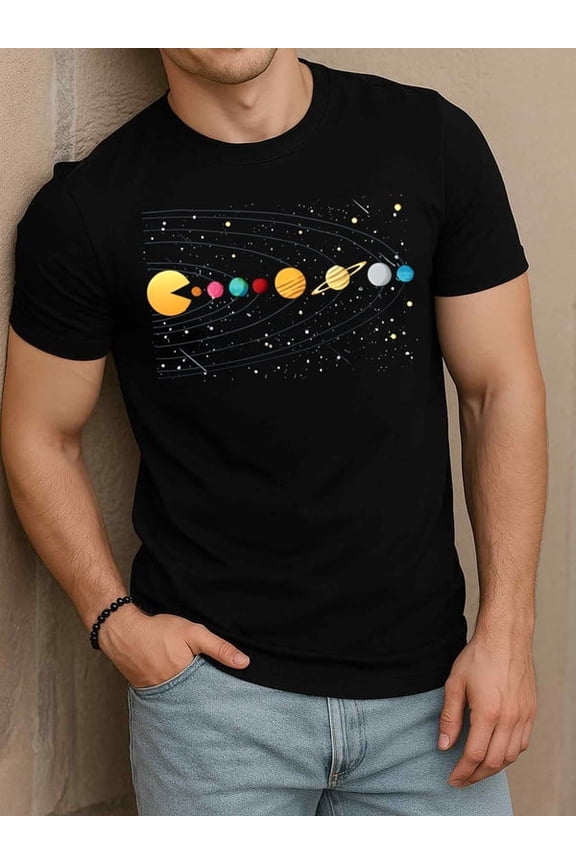 Galactic Pac-Man T-Shirt for men round neck T-shirt black top gifts Hip-hop streetwear Perfect for exercise Casual Unisex Shirt Graphic tshirts