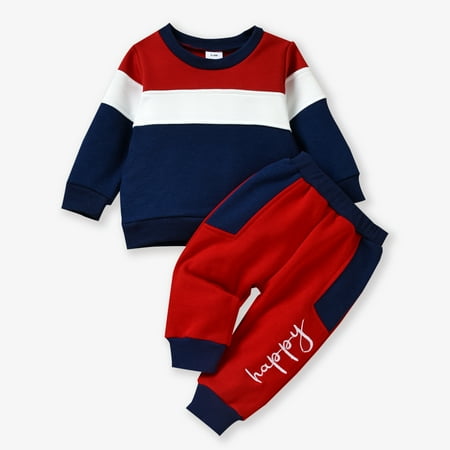 

PatPat Infant Baby Boys Color Block Sweats Set Long Sleeve Sweatshirt with Elastic Waist Sweatpants Jogger Set Toddler Pajamas Set Casual Witer Warm Outfit Clothes 3-24Month