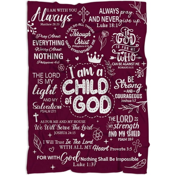 Christian Gifts for Women Blanket 60x50, I Am a Child of God Throw Blankets, Inspirational Religious Gifts, Catholic Spiritual Gifts for Women Men, Christian Decor with Bible Verse Prayers