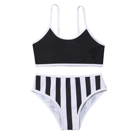 

Girls Striped Swimsuits Two-Pieces Teens Bathing Suits Padded Cami Crop Top And Bikini Bottoms Swimwear 8-12T