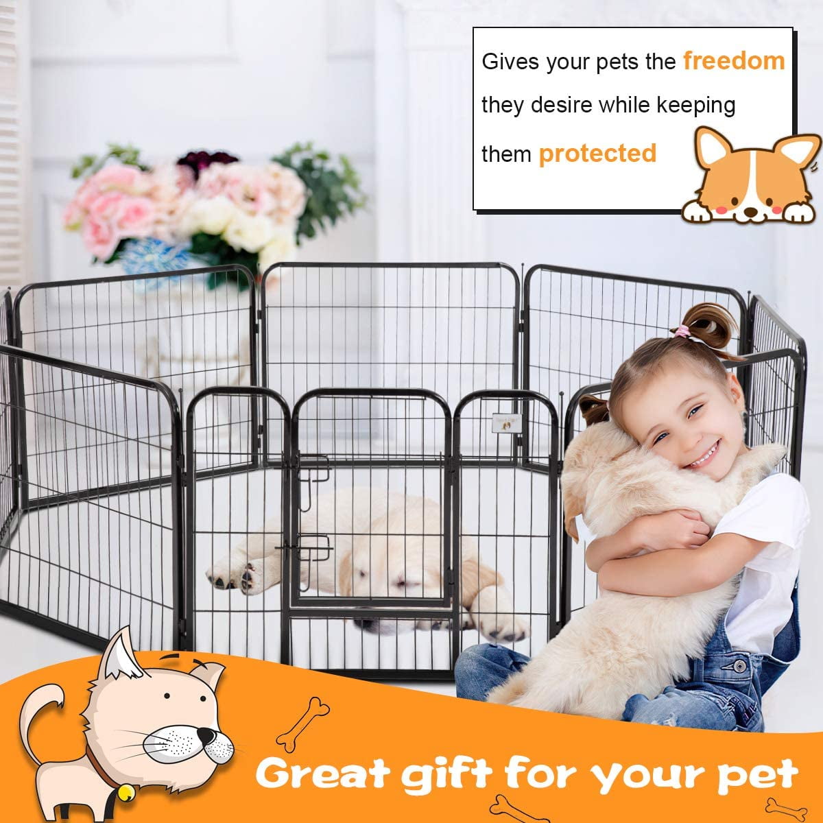 Heavy Duty Extra Large Dog Playpen Portable Pet Playpen 8 Panels Fold Dog  Fence Indoor Outdoor Metal Exercise Pen with Safety Door for Large Dogs,  Rabbit, 40 inch 