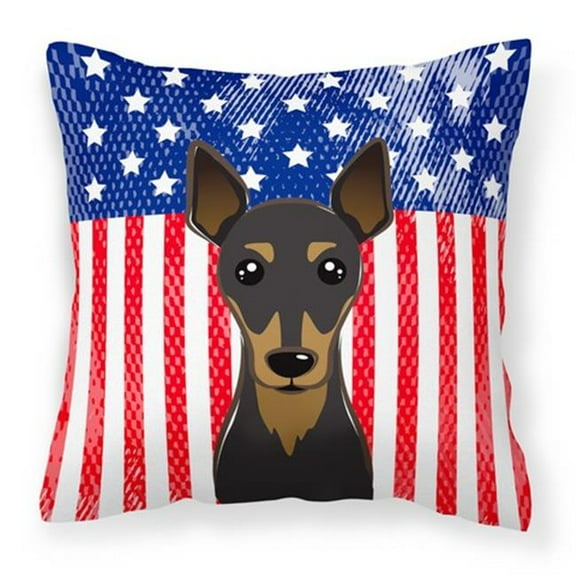 American Flag & Miniature Pinscher Fabric Decorative Pillow, 14 x 3 x 14 in.