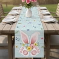 thumbnail image 4 of Easter Table Runner 60 Inches, Spring Rabbits Ears Feet Flowers Wooden Grain Bed Runner Dresser Scarves Tabletop for Indoor Outdoor Parties/Ceremony/Banquet, 13" x 60", 4 of 8