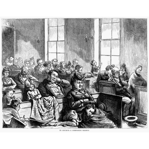 Ennuyé Congrégation, 1872. /N'In Église-un Sermon de Composition.'gravure sur Bois, Américain, 1872. Affiche Imprimée par (24 x 36)