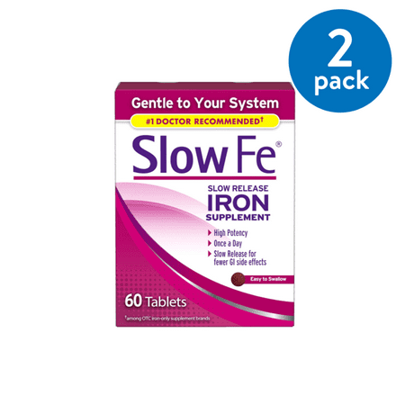 (2 Pack) Slow Fe Iron Tablets, 45mg, 60 ct (Best Slow Release Iron Supplement)