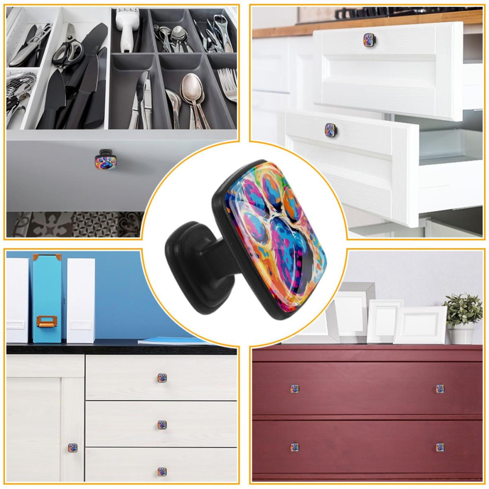 4 Pcs Cabinet Handle Drawer Pulls Dog Paw Prints Knobs with Screws Square Furniture Office Cabinet Knob Decoration
