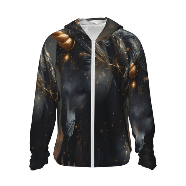 Balery Black And Gold White Horse Sudadera ligera de manga larga con capucha y protección solar UPF 50+ para hombre y mujer, ideal para pesca y running-Medium
