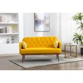 thumbnail image 2 of 55'' Velvet Sofa Chair, Modern Low-Key Luxury Loveseat Sofa, Armrests and Pillows with Branch Jacquard Pattern, Golden Metal Legs (Yellow), 2 of 7