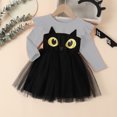 thumbnail image 4 of Girls Halloween Black Cat Print Long Sleeve Ruffle Mesh Tutu Dress, Kids Cartoon Cosplay Party Dress for Holiday Performance Party(Grey2,4-5 Years), 4 of 8