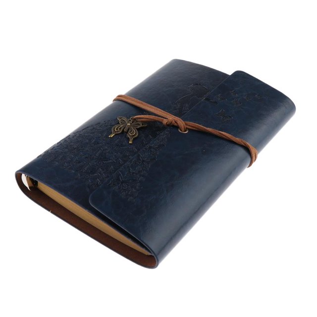 Cuaderno de cuero portátil de hojas sueltas en blanco para dibujar, diario, papel A6 Azul oscuro