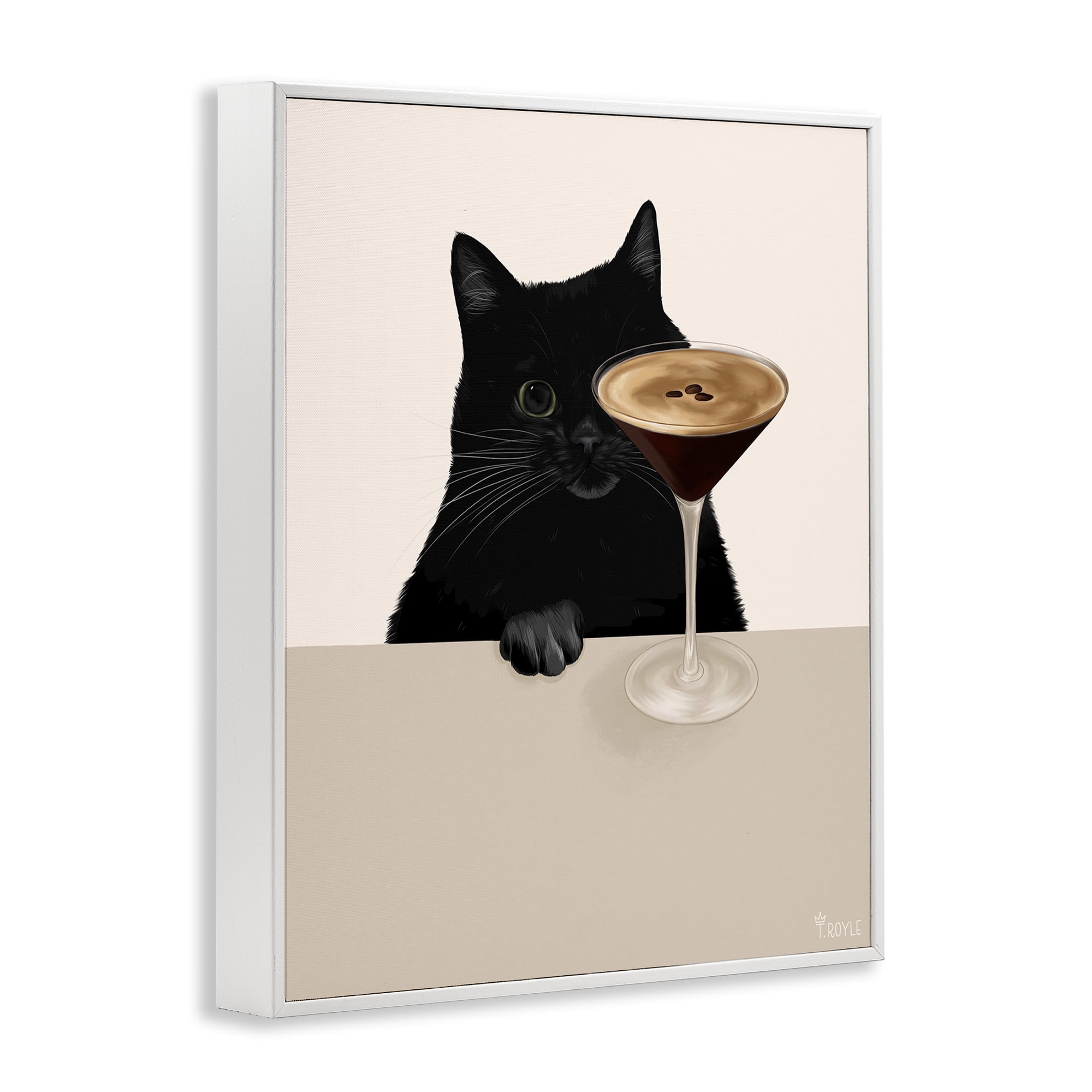 Stupell Industries Cat & Espresso Martini Food & Beverage Painting White Framed Art Print Wall Art, 16 x 20