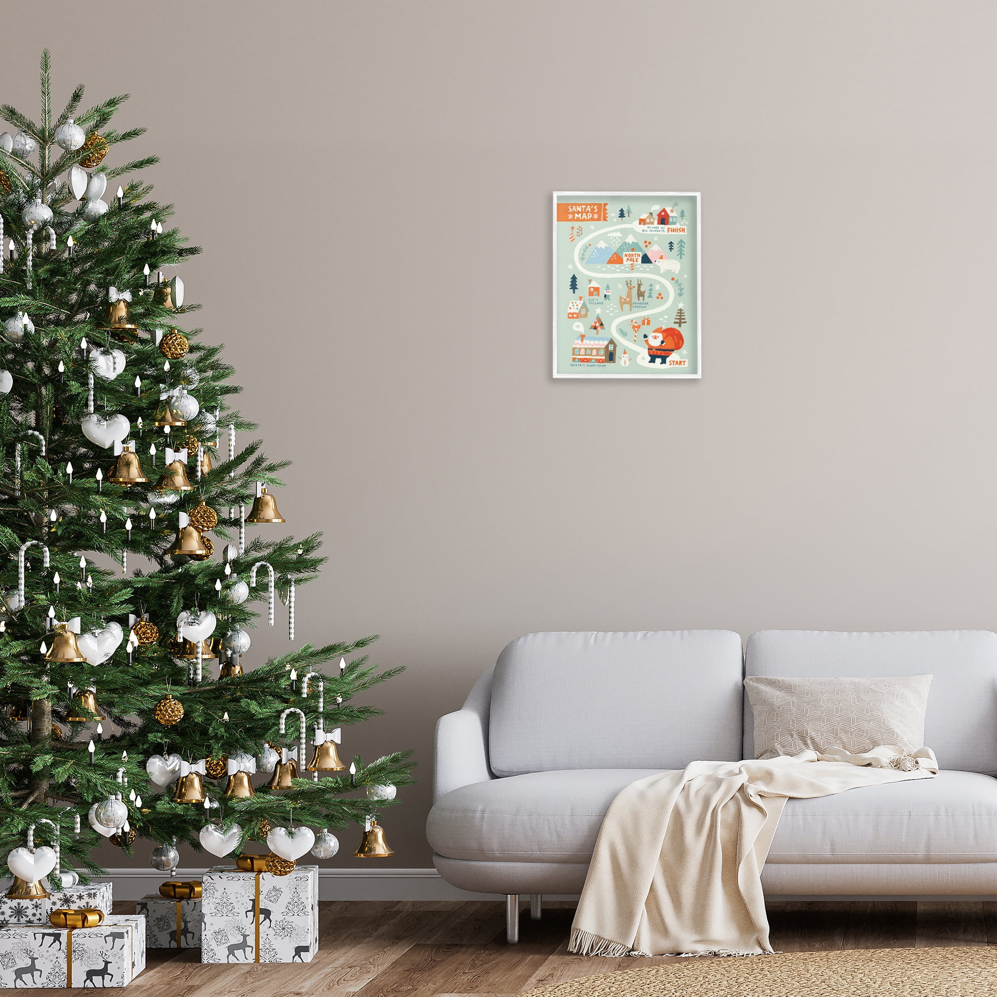 Stupell Industries Jolly Map Of North Pole Holiday Painting White Framed Art Prints Wall Art, 16 x 20