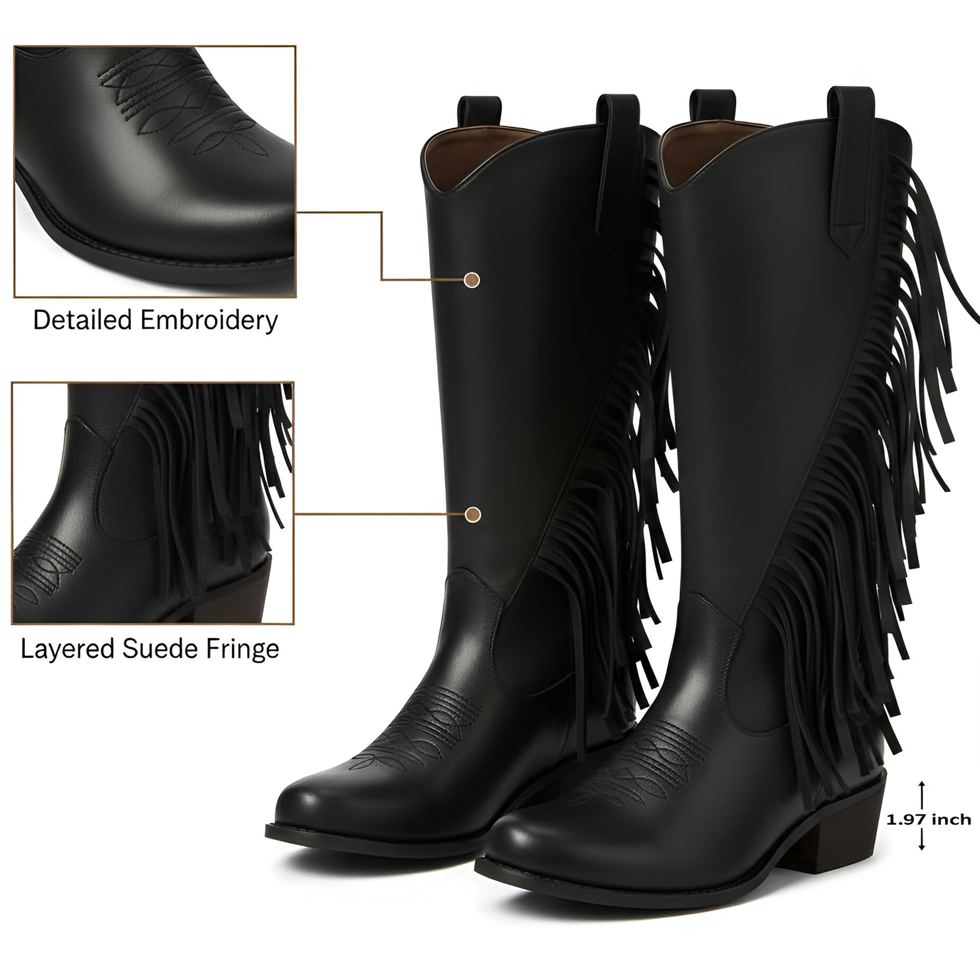 Ecetana Women's Western Cowboy Boots with Fringe photo 3