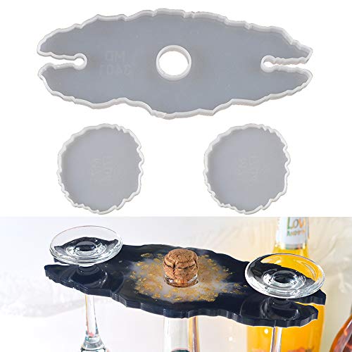 Home Decoration Gift Trays DIY Wine Glasses Holder and 2PCS Coaster Silicone Molds for Resin Crafting Wine Rack Resin Mold
