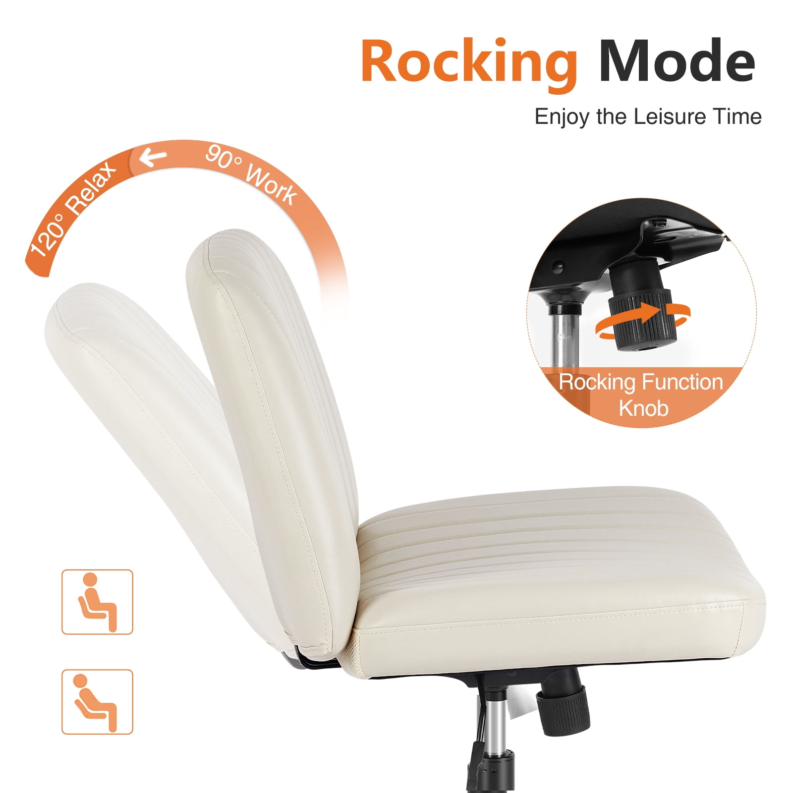 MCQ  Criss Cross Chair Legged Office Wide Comfy Desk Leather Seat, Armless Computer  Seating, Height Adjustable, for Family Bedroom, Biege