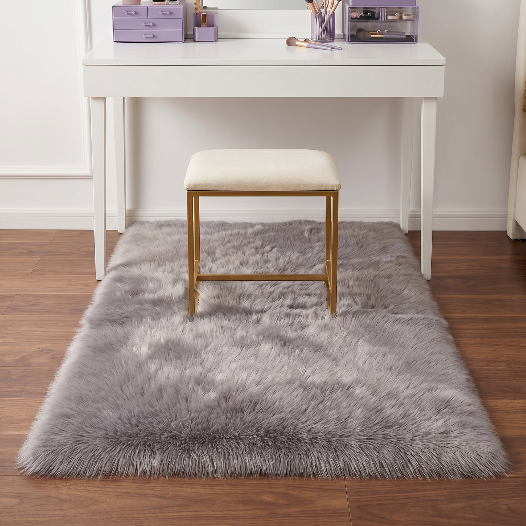 Unique Bargains Shaggy Area Rug Ultra Fluffy Non Slip Fuzzy Carpet 24" x 16" Dark Gray