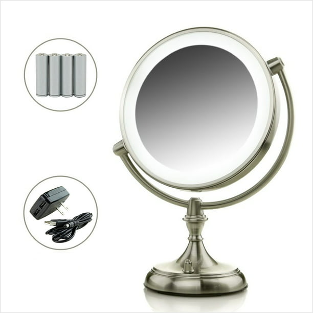 Makeup Vanity Mirror 9 5 Inch, White Round Table Top Mirror With Lights On