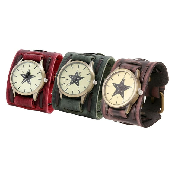 reloj de pulsera,Reloj vintage Reloj de pulsera estilo punk,Pulsera de reloj de pulsera antigua de moda,Reloj de pulsera de correa ancha retro,Brazaletes de cuero PU Big Dial Regalo
