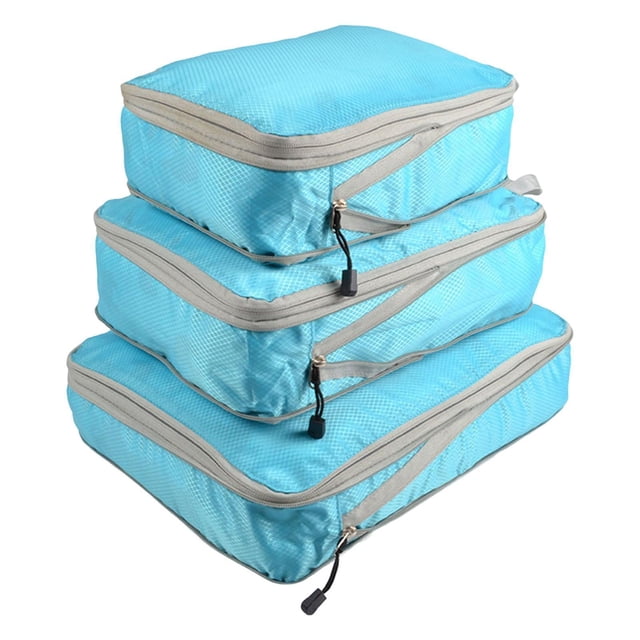 Eigraketly Compression Suitcase Wear Resistant Luggage Organizer Storage Bags for Shoes Mochilas de mochilero Azul 3 piezas