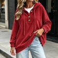 thumbnail image 6 of Pounoo Hoodies for Women Pullover Hooded Henley Button Long Sleeve Corduroy Texture Tops for Women Loose Fit Y2K Trendy Boho Womens Tops, 6 of 8