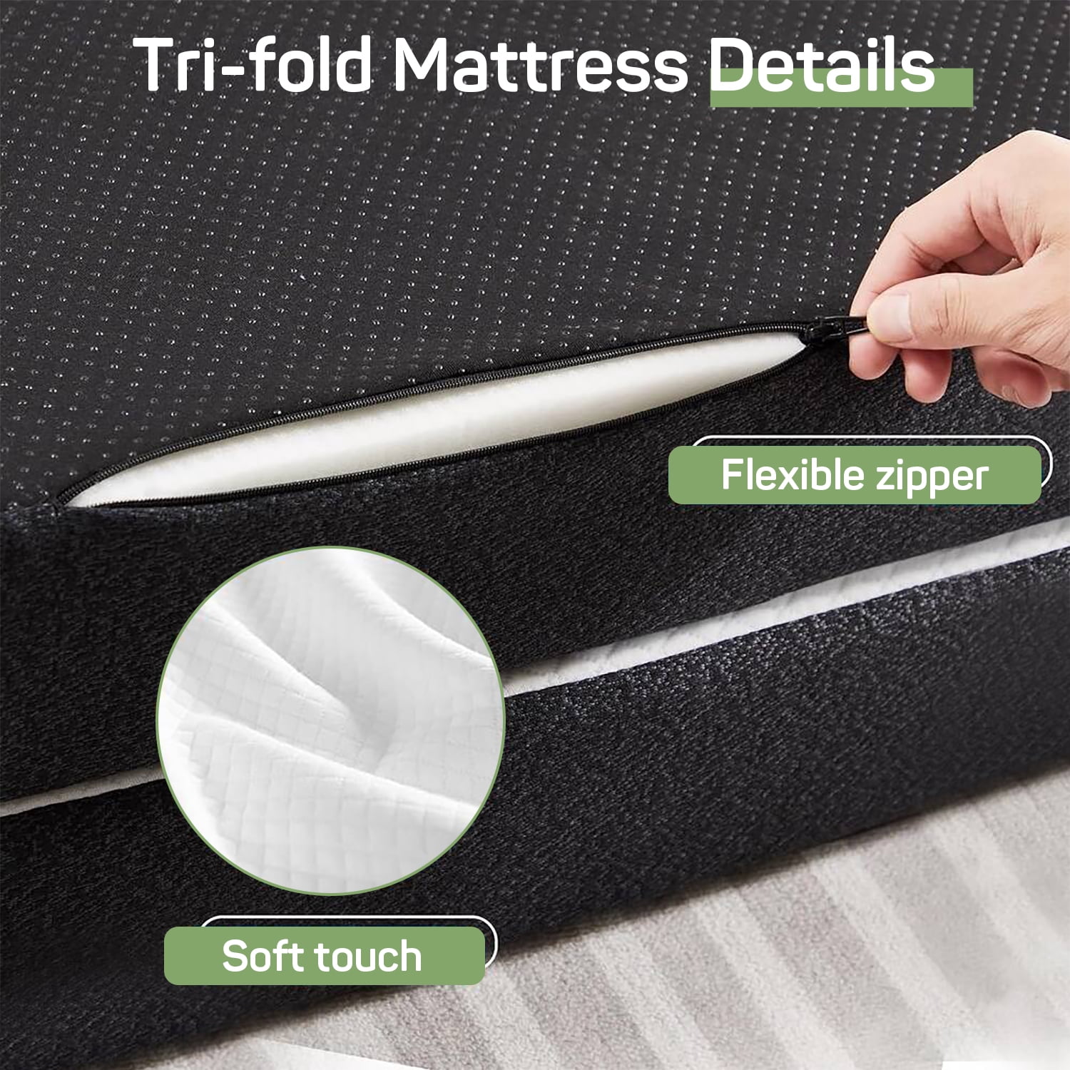 4 inch Foldable Memory Foam Mattress Full Size, CertiPUR-US Certified - Tri-Fold Design with Removable Cover