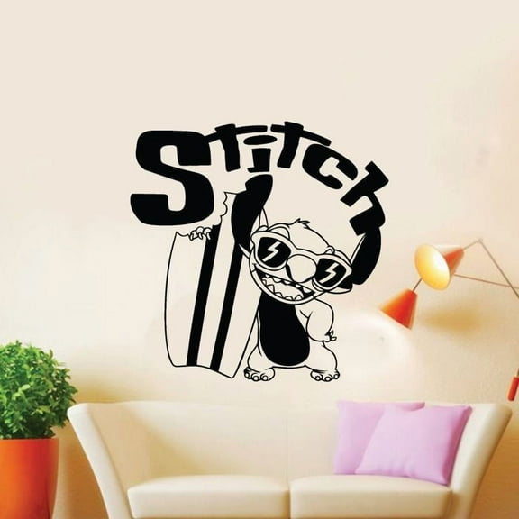 Stitch Surfboard Surf Lilo and Stitch Disney Cartoon Wall Sticker Art Decal for Boys Girls Room Bedroom Kindergarten Nursery House Fun Home Decors Stickers Wall Art Vinyl Decoration Size (30x40 inch)