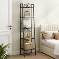 thumbnail image 2 of Industrial Ladder Bookshelf, Multifunctional Ladder Shelf, 5-Tier Tall Bookshelf, Open Ladder Shelf Bookcase, Rustic Brown, 2 of 9