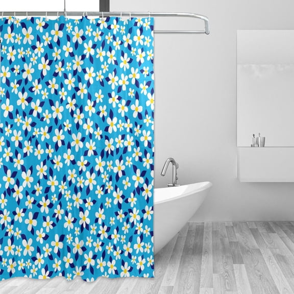 Yayeee Shower Curtain with Hooks 72"x72" Waterproof Fabric Bathroom Hanging Decor, Blue Daisy Pattern