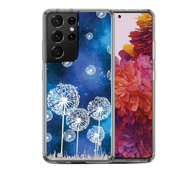 Shockproof Hybrid Bumper Phone Case for Samsung Galaxy S21 Ultra, by OneToughShield ® - Dandelion Stars