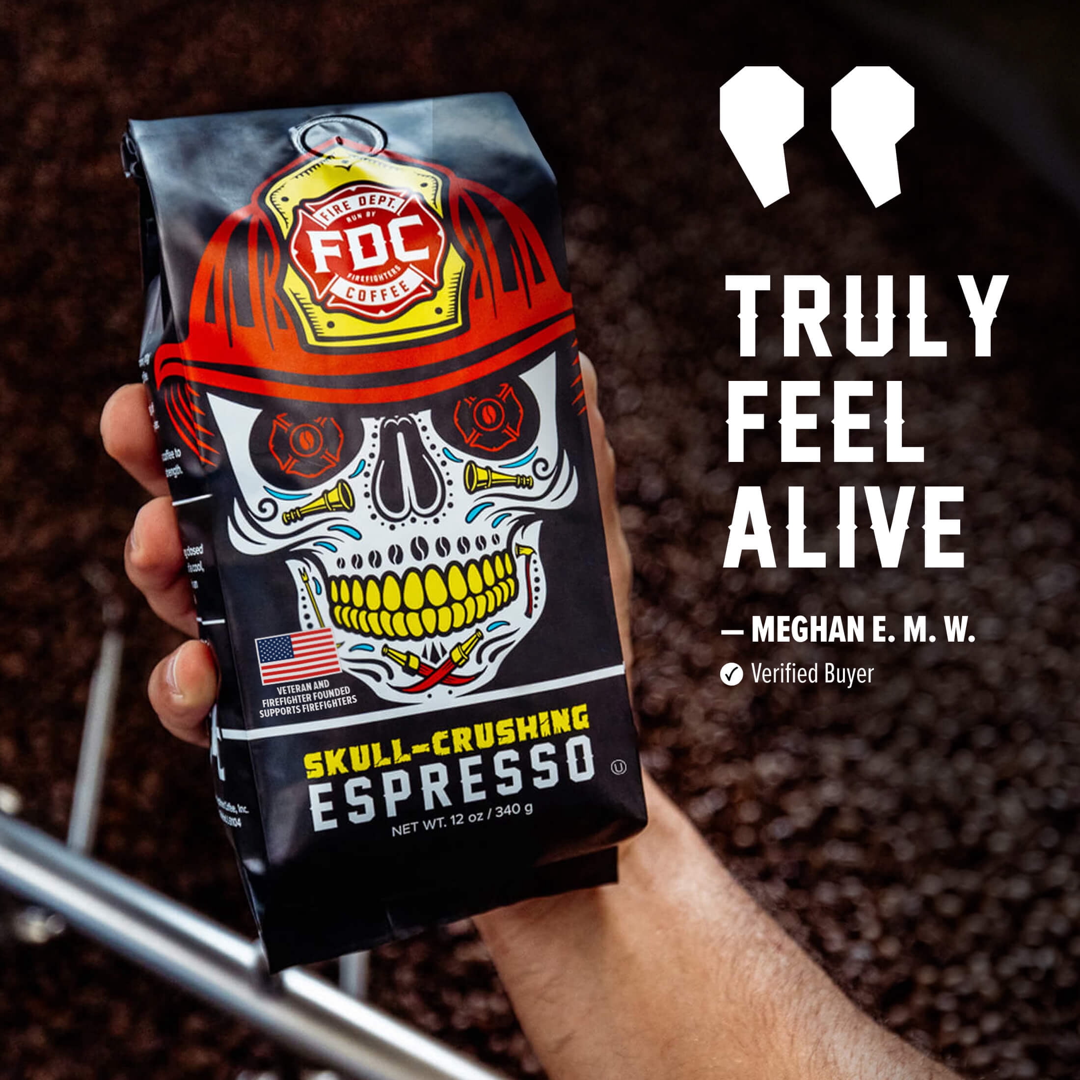 (6 pack) Fire Department Coffee Skull-Crushing Espresso Dark Roast Premium Ground Coffee, 12 oz