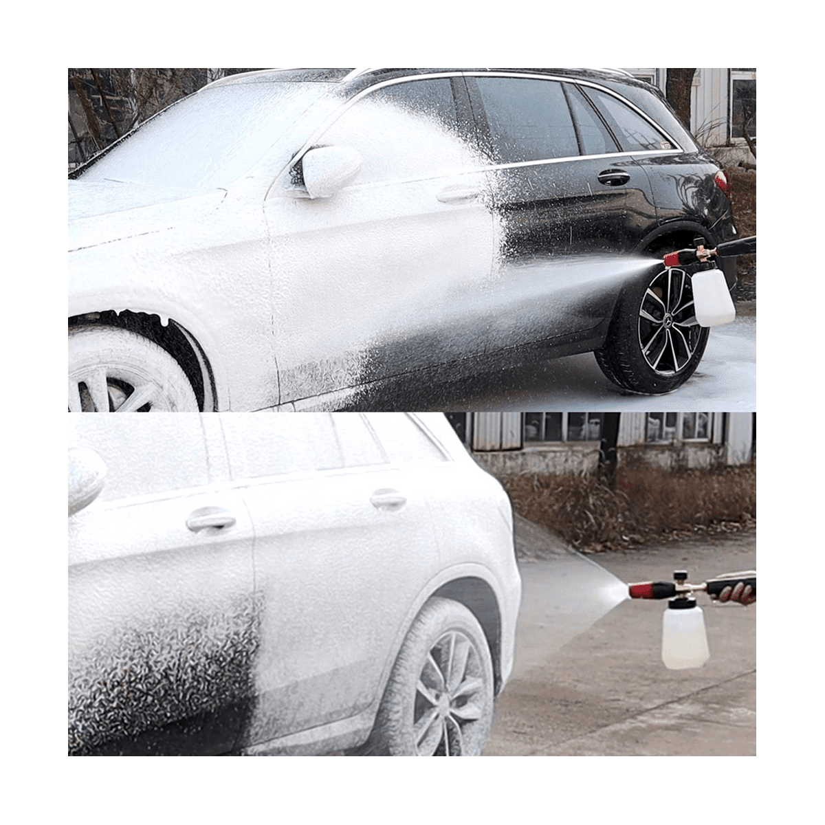 3X Pressure Washer Snow Foam Nozzle Adjustable Foam Cannon Generator Clean Soap Foam Wash for Interskol L,3 x generator 3 x 1 liter bottle 3 x straw 3 x adapter 3 x Vinyl tape,White & black & red
