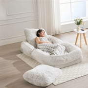 Guyou Folding Bean Bag Sofa Lounger - Plush 6 Ft Bean Bag Sofas with Super Soft Microsuede Cover - XXL Memory Foam Stuffed Lounger Chairs for Kids, Adults, Light Grey