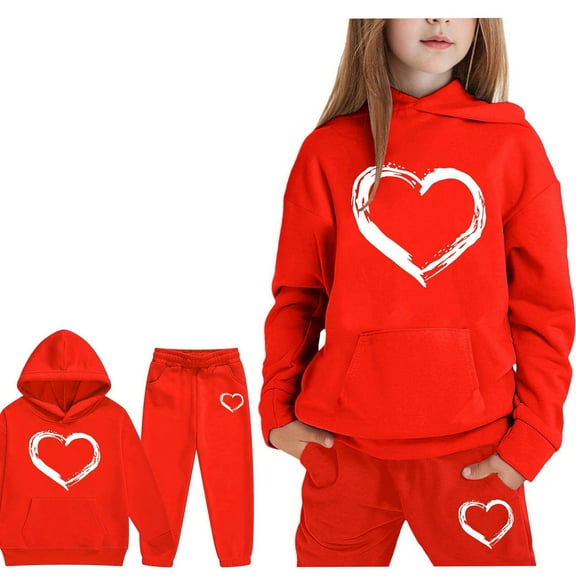 LIUYUNNN Kids Tracksuit Athletic Sweatsuits Sets 2PC Long Sleeve Pullover Red Heart Pullover Hoodie Sweatpants Joggers Set Fall Clothes Girl Clothes 4-5 Years Boys Girls Autumn and Winter Outfits