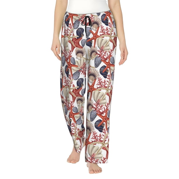 Balery Starfish Shell Pantalones de pijama para mujer, pijamas ultraligeros, pantalones de estar por casa-X-Large