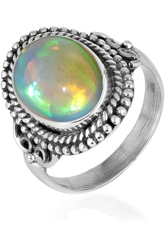 Natural Ethiopian Opal Oval Cabochon Ring in 925 Oxidized Sterling Silver | Handmade Bezel Set | 3.44 Ct Multi-Fire Gemstone (8)