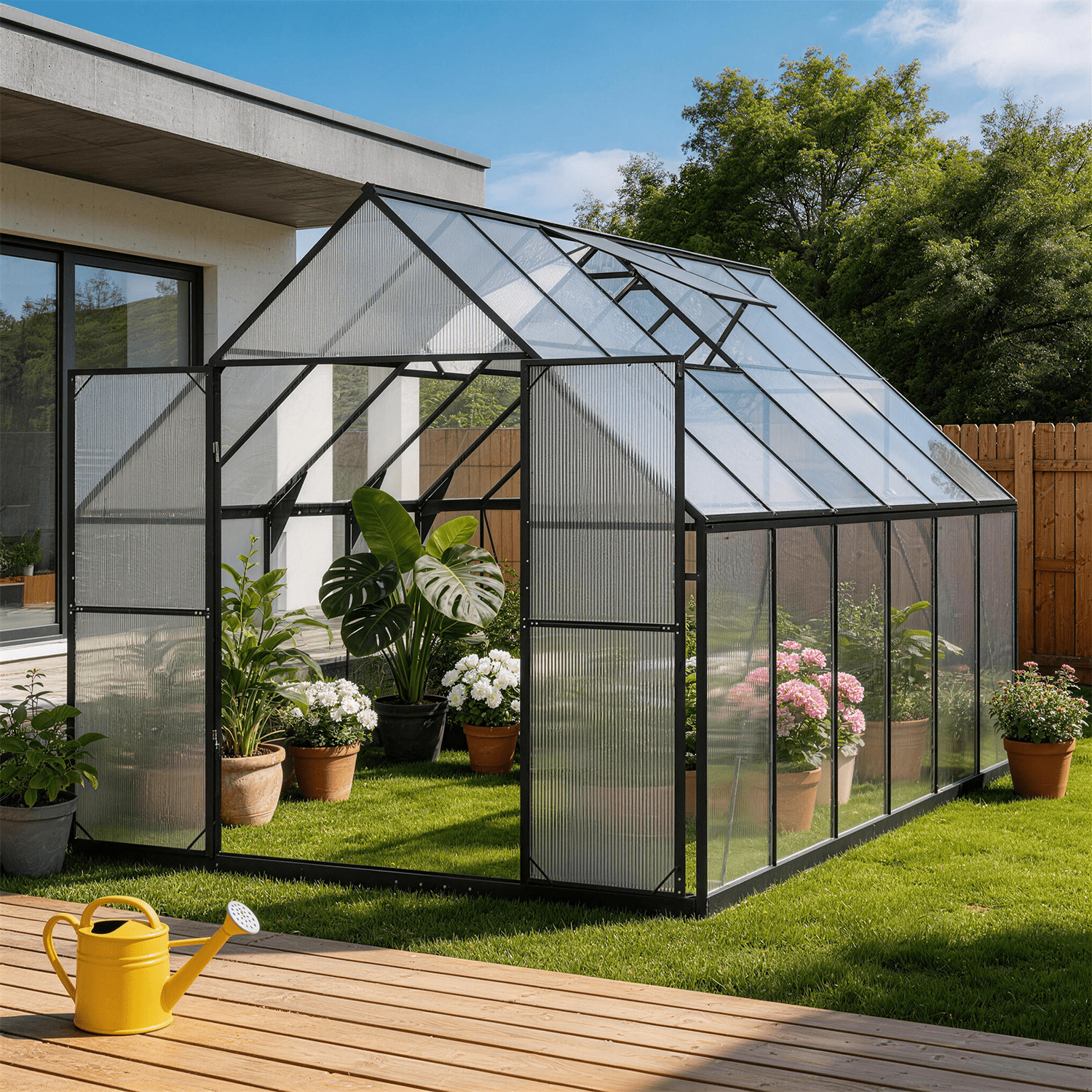 BaPiPro 12x8 ft Heavy-Duty Walk-in Greenhouse, Polycarbonate Panels, Aluminum Frame, UV-Protected Waterproof Outdoor for Garden Backyard Plant Growing
