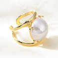 thumbnail image 3 of Rack Plating Brass Open Cuff Rings with Plastic Pearl Beads Long-Lasting Plated Cadmium Free & Lead Free Half Round Real 18K Gold Plated Adjustable, 3 of 5