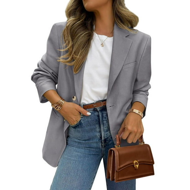 Blazer PRETTYGARDEN 2025 para mujer, casual, de negocios, color gris