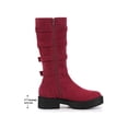thumbnail image 2 of BLISSFUL STEP Round Toe Platform Buckle Chunky Heel Knee High Boots for Women Burgundy 6, 2 of 8